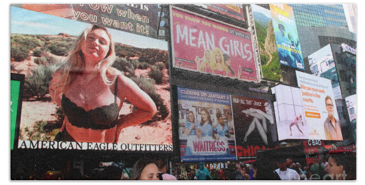 Billboards In Times Square Bath Towel featuring the photograph Billboards in Times Square by Barbra Telfer