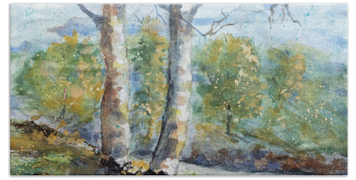 Watercolor Hand Towel featuring the painting Birches by Betty LaRue