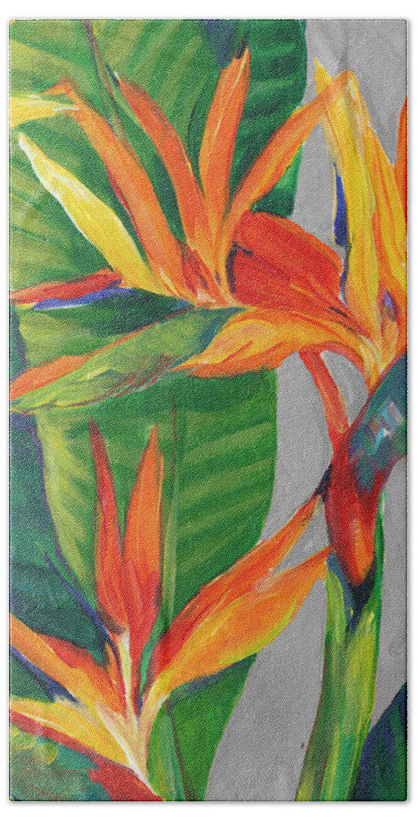 Botanical Hand Towel featuring the painting Bird Of Paradise Triptych II by Tim Otoole