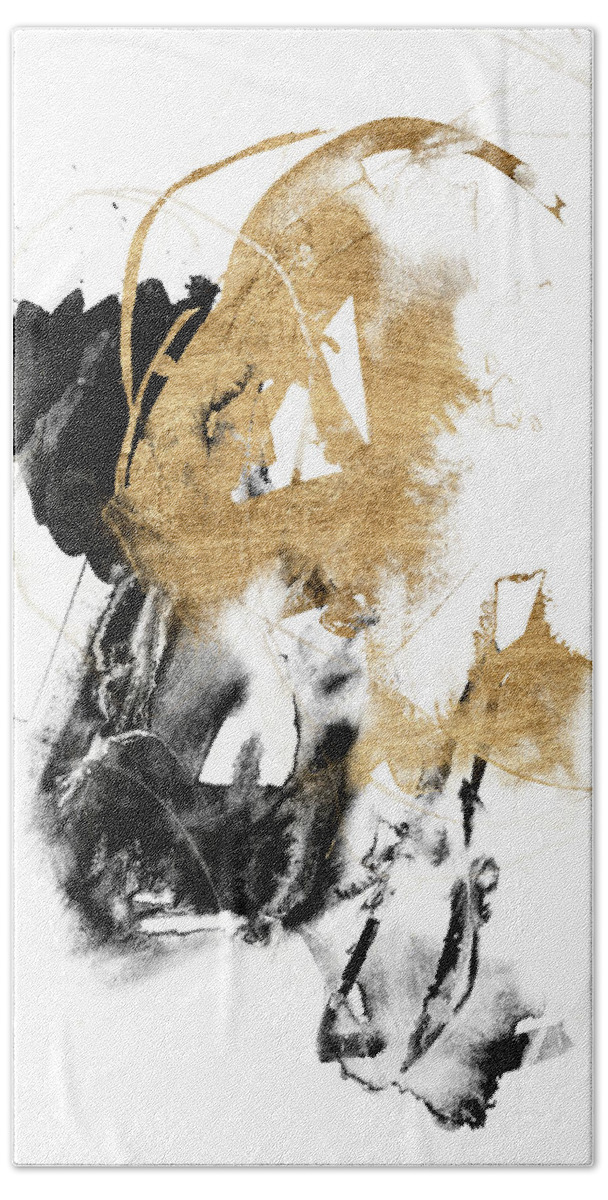 Abstract Bath Sheet featuring the painting Black & Gold Splash II by Jennifer Goldberger