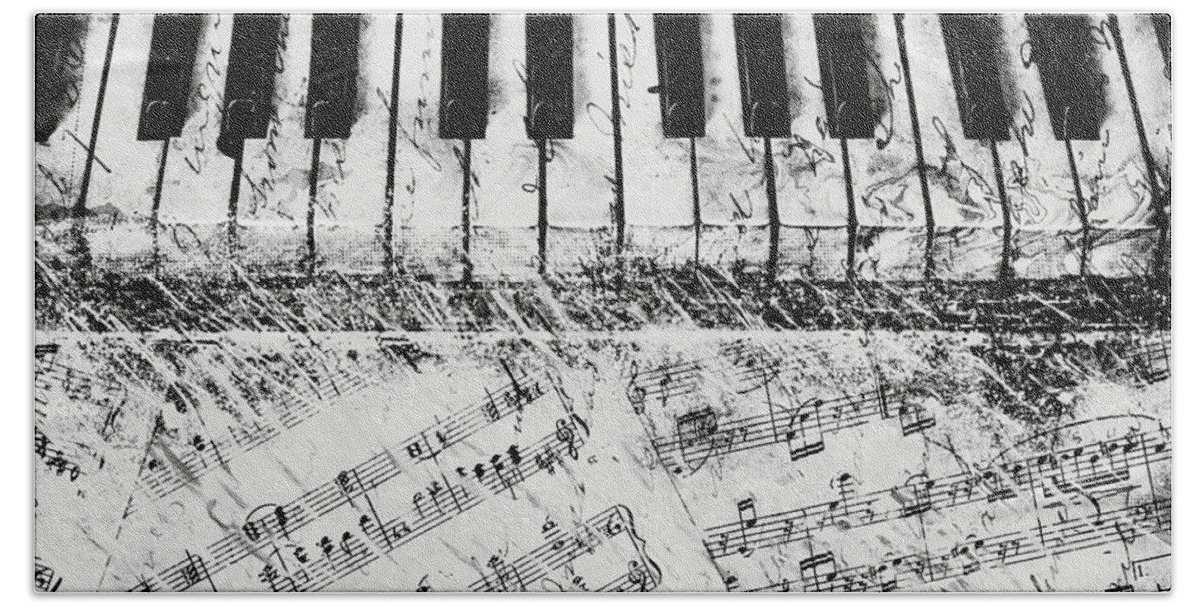 Piano Bath Towel featuring the painting Black and White Piano Keys by Dan Meneely