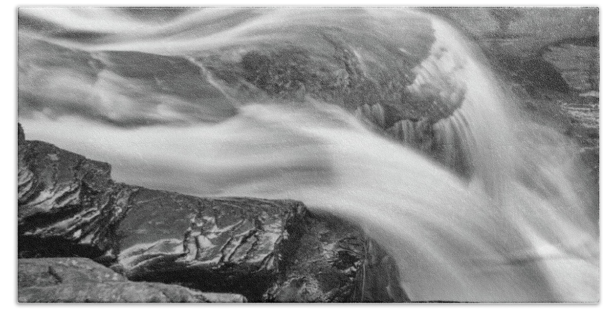 Abstract Bath Towel featuring the photograph Black and White Rushing Water by Louis Dallara