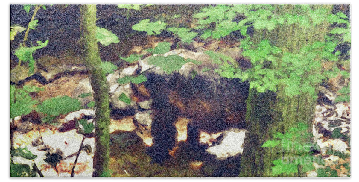 Bear Bath Towel featuring the digital art Black Bear In Woods by Phil Perkins
