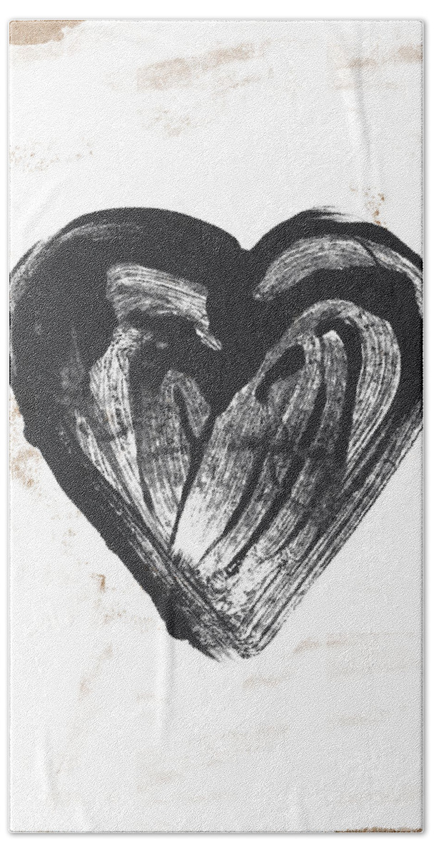 Heart Bath Towel featuring the mixed media Black Heart- Art by Linda Woods by Linda Woods