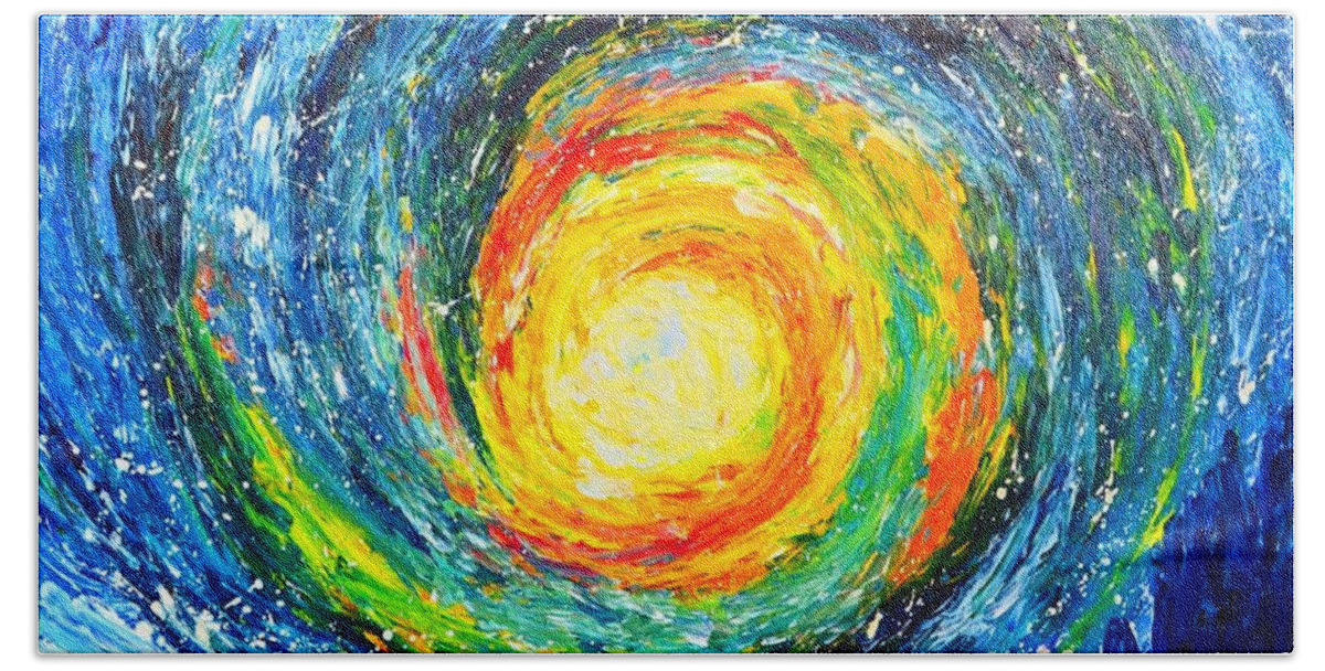 In A Deep Galaxy Here You Can See A Black Hole Becoming A Sun Bath Towel featuring the painting Black Hole Sun by Chiara Magni