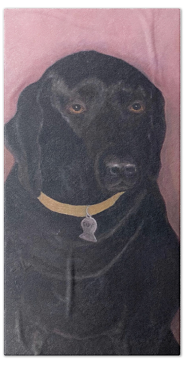Dog Hand Towel featuring the painting Black Lab by Karen Zuk Rosenblatt