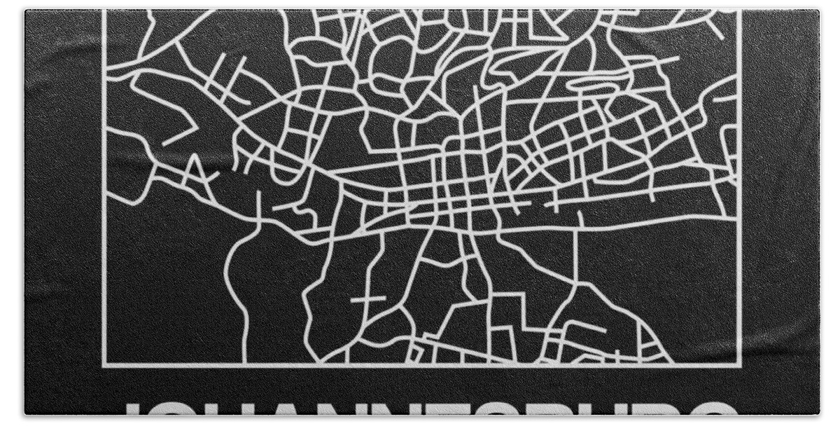 Johannesburg Hand Towel featuring the photograph Black Map of Johannesburg by Naxart Studio