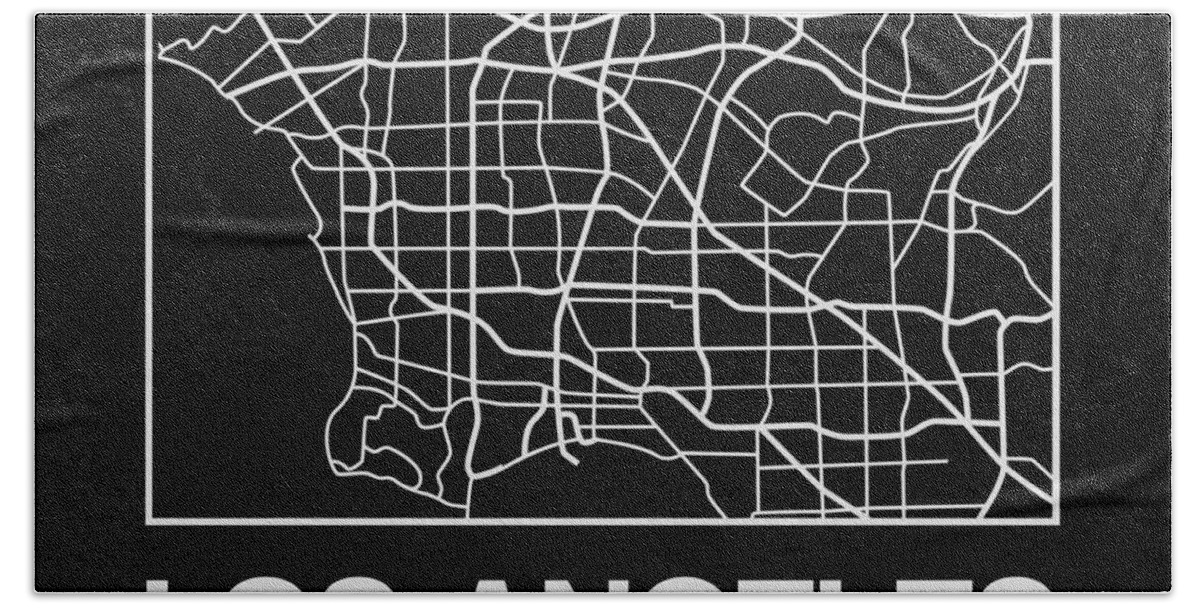 Los Angeles Hand Towel featuring the digital art Black Map of Los Angeles by Naxart Studio