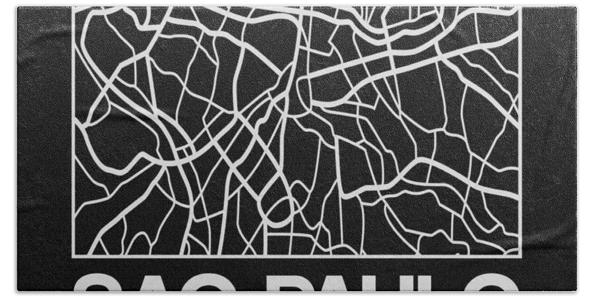 Sao Paulo Hand Towel featuring the digital art Black Map of Sao Paulo by Naxart Studio