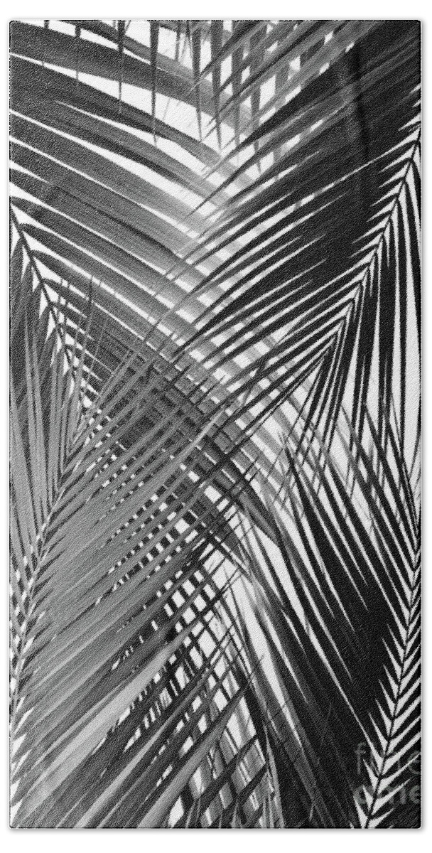 Black-and-white Hand Towel featuring the mixed media Black Palm Leaves Dream - Cali Summer Vibes #3 #tropical #decor #art by Anitas and Bellas Art