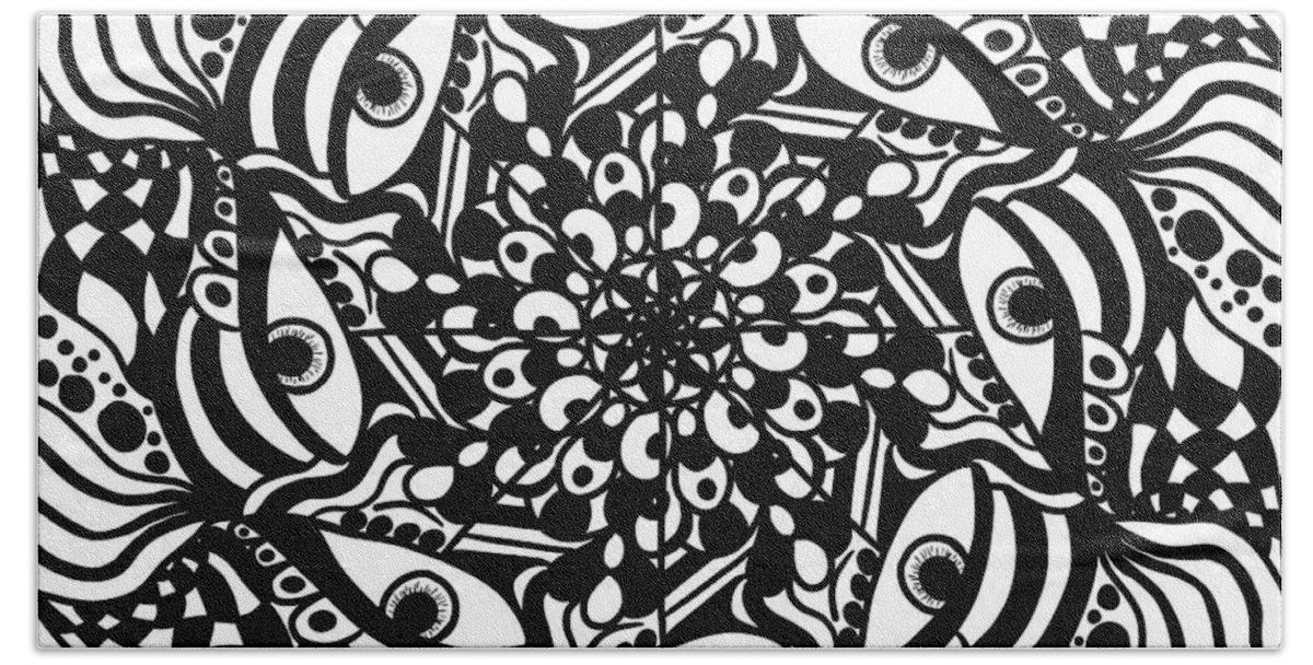 Mandala Bath Towel featuring the drawing Black Zendoodle Mandala by Patricia Piotrak