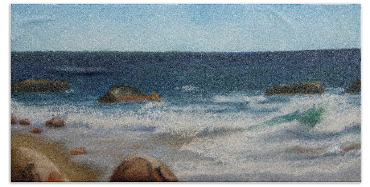 Water Bath Towel featuring the pastel Block Island Surf by Carol Corliss