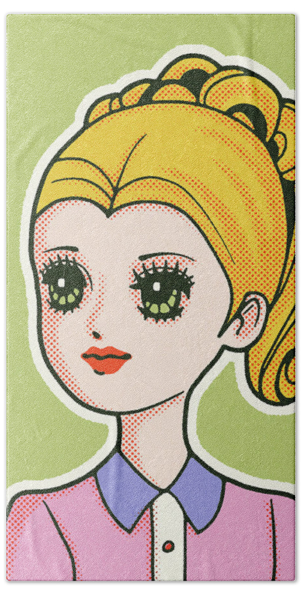 Adolescence Hand Towel featuring the drawing Blonde Girl With Big Eyes by CSA Images