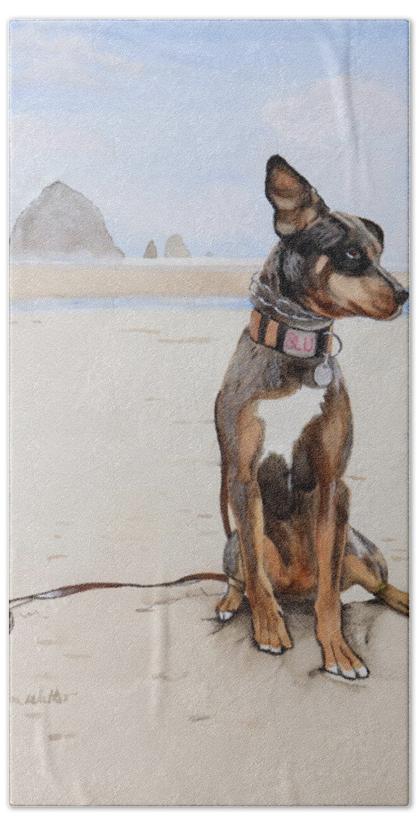 Blue Bath Towel featuring the painting Blu At Cannon Beach Watercolor by Kimberly Walker