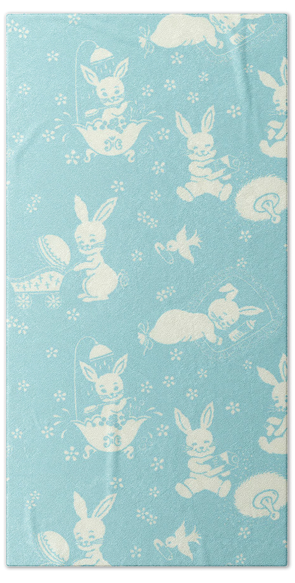 Animal Hand Towel featuring the drawing Blue Bunny Pattern by CSA Images