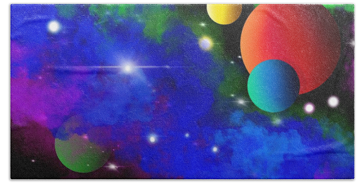 Image Bath Towel featuring the painting Blue Galaxy - die blaue Galaxie by Patricia Piotrak