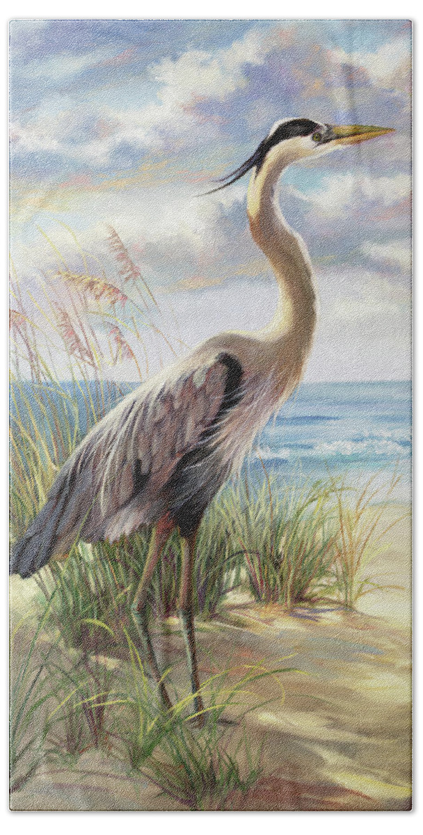 Heron Hand Towel featuring the painting Blue Heron Right by Laurie Snow Hein
