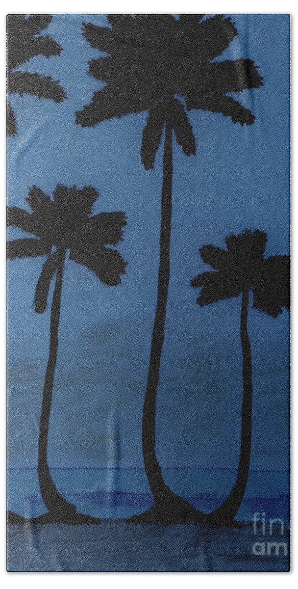 Beach Bath Towel featuring the drawing Blue - Night - Beach by D Hackett