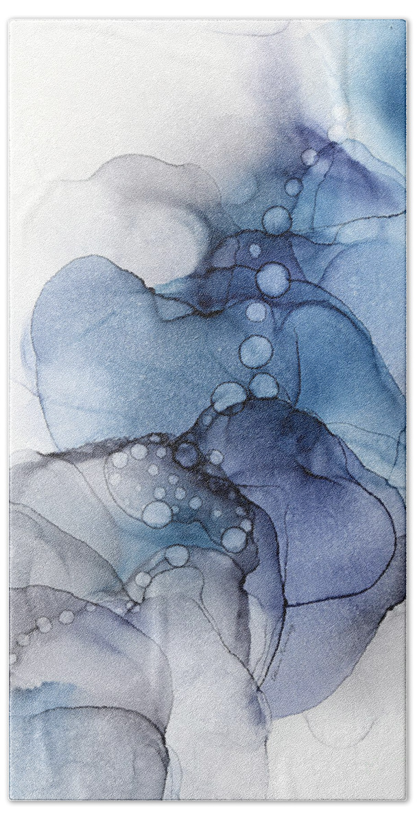 Alcohol Ink Bath Towel featuring the painting Blue Petal Dots Whispy Abstract Painting by Alissa Beth Photography