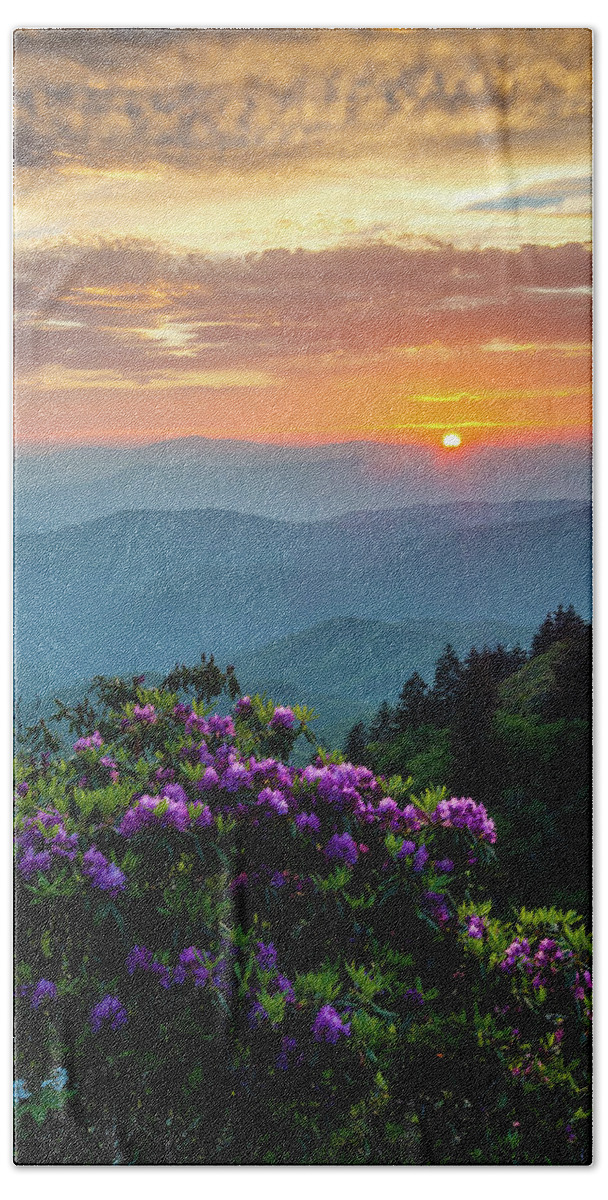 Spring Bath Towel featuring the photograph Blue Ridge Parkway Asheville NC Rhododendron Sunset Scenic by Robert Stephens