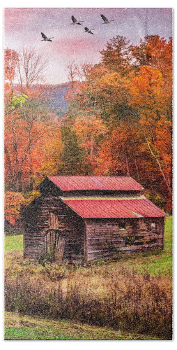 Appalachia Bath Towel featuring the photograph Blue Ridge Smoky Mountain Barn by Debra and Dave Vanderlaan