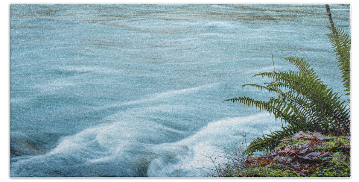 Landscapes Bath Towel featuring the photograph Blue River Flows By by Claude Dalley