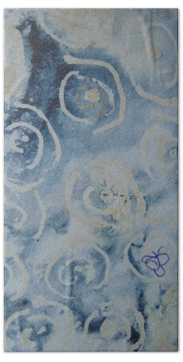 Blue Hand Towel featuring the drawing Blue Spirals by AJ Brown
