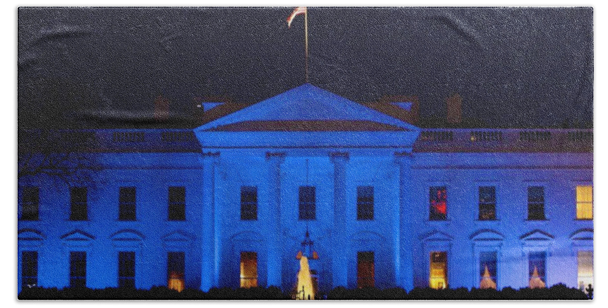 White House Hand Towel featuring the photograph Blue White House by Chris Montcalmo