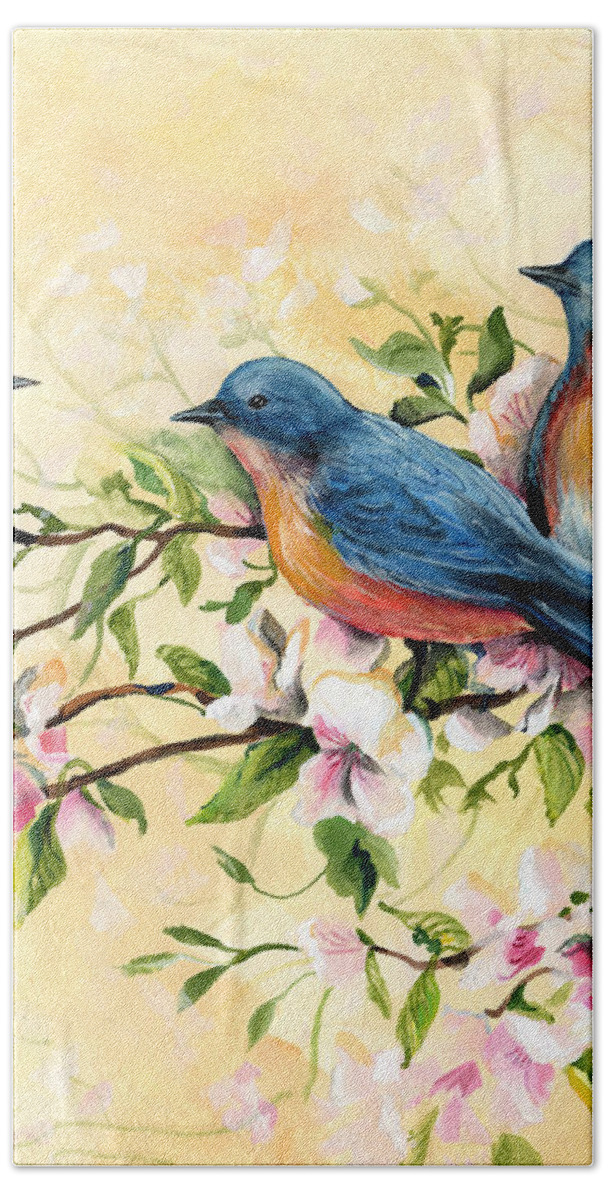 Bluebird Bath Towel featuring the painting Bluebird Blossoms by Sheri Jo Posselt