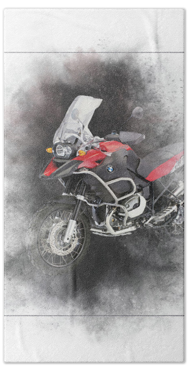 Bmw Hand Towel featuring the mixed media BMW R1200R Painting by Smart Aviation
