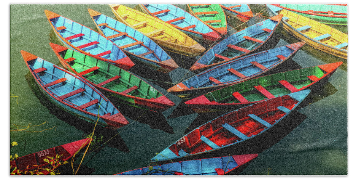 Rowboats Bath Towel featuring the photograph Boats of Primary Colors by Leslie Struxness