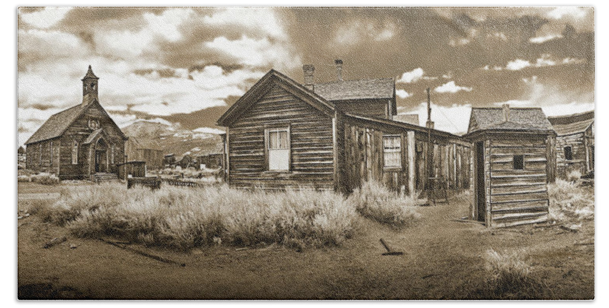 Bodie Bath Towel featuring the photograph BODIE GHOST TOWN, SEPIA California by Don Schimmel