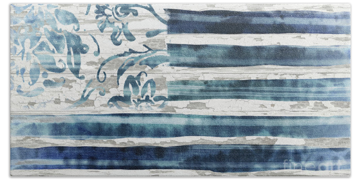 Boho Hand Towel featuring the painting Boho Flag Indigo by Mindy Sommers
