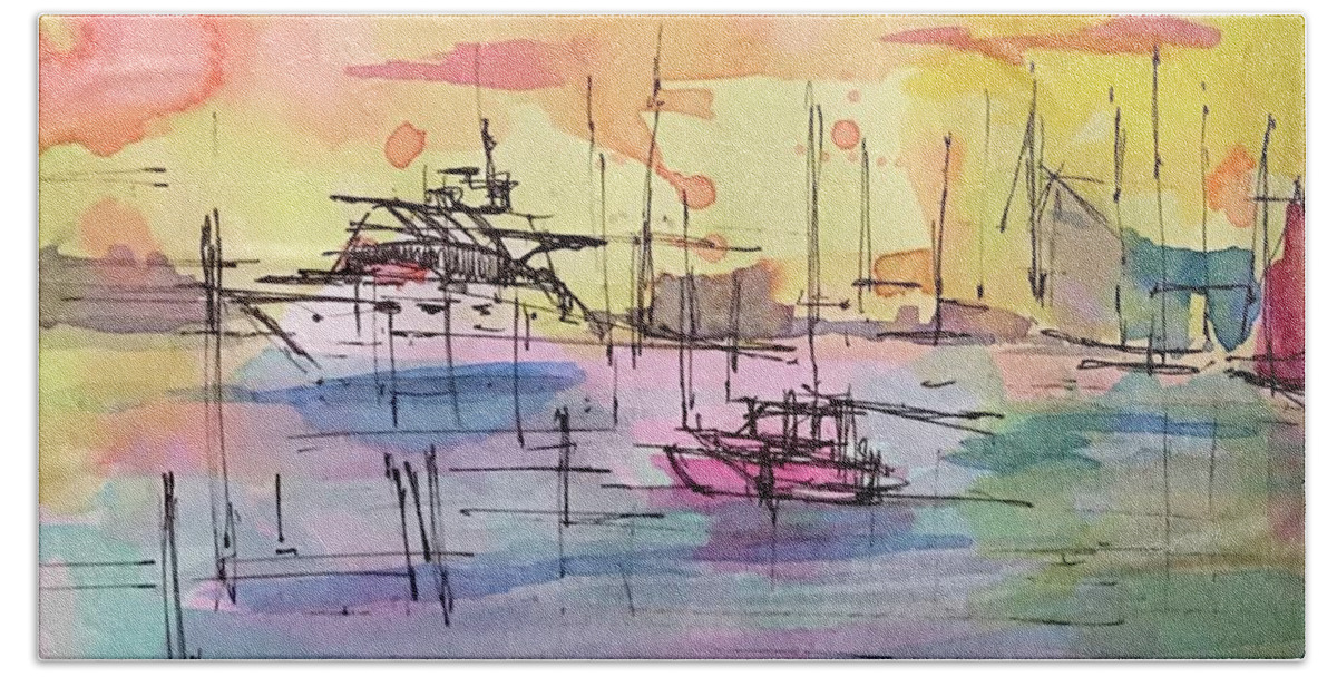 Boothbay Bath Towel featuring the drawing Boothbay 2 by Jason Nicholas
