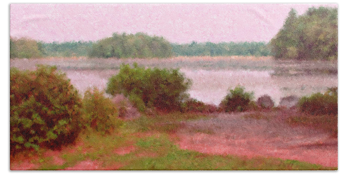 Impressionist Bath Towel featuring the painting Borderland Pond With Monet's Palette by Bill McEntee