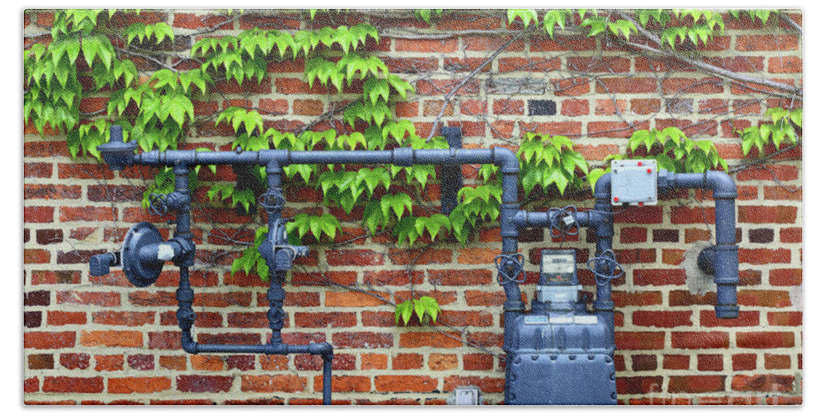 Boston Ivy Bath Towel featuring the photograph Boston Ivy and Gas Meter by James Brunker