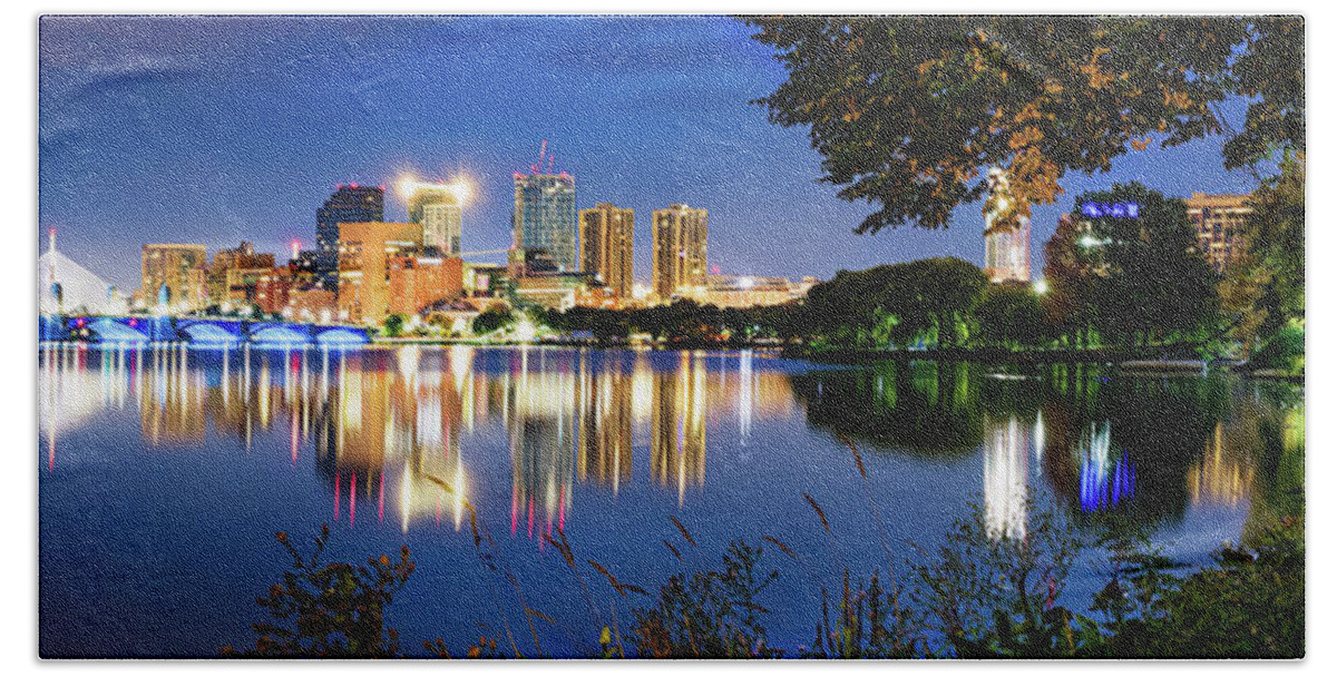 Boston Skyline Bath Towel featuring the photograph Boston Massachusetts Skyline Panoramic Along the Charles River by Gregory Ballos