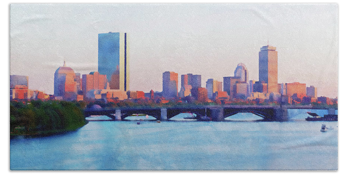 Boston Hand Towel featuring the painting Boston, Panorama - 15 by AM FineArtPrints