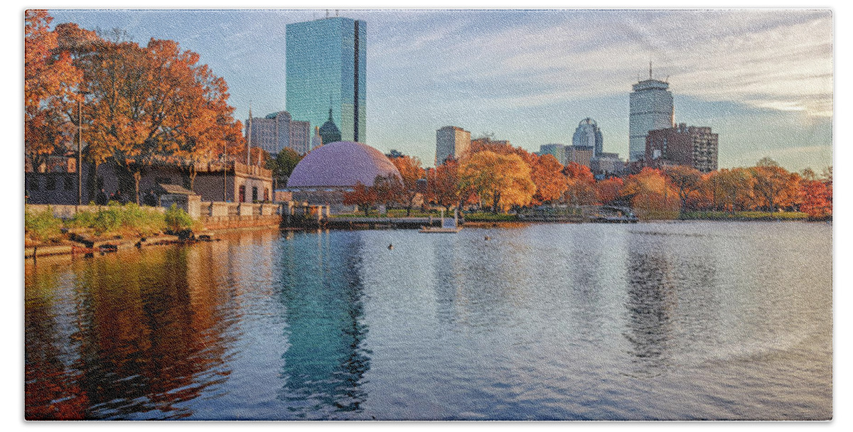 Boston Hand Towel featuring the photograph Boston's Skyline from the Charles River Esplanade by Kristen Wilkinson