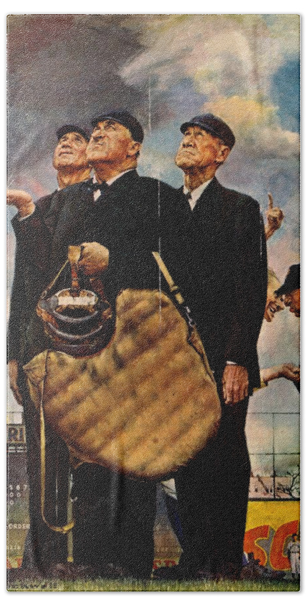 Sport Hand Towel featuring the drawing Bottom Of The Sixth by Norman Rockwell