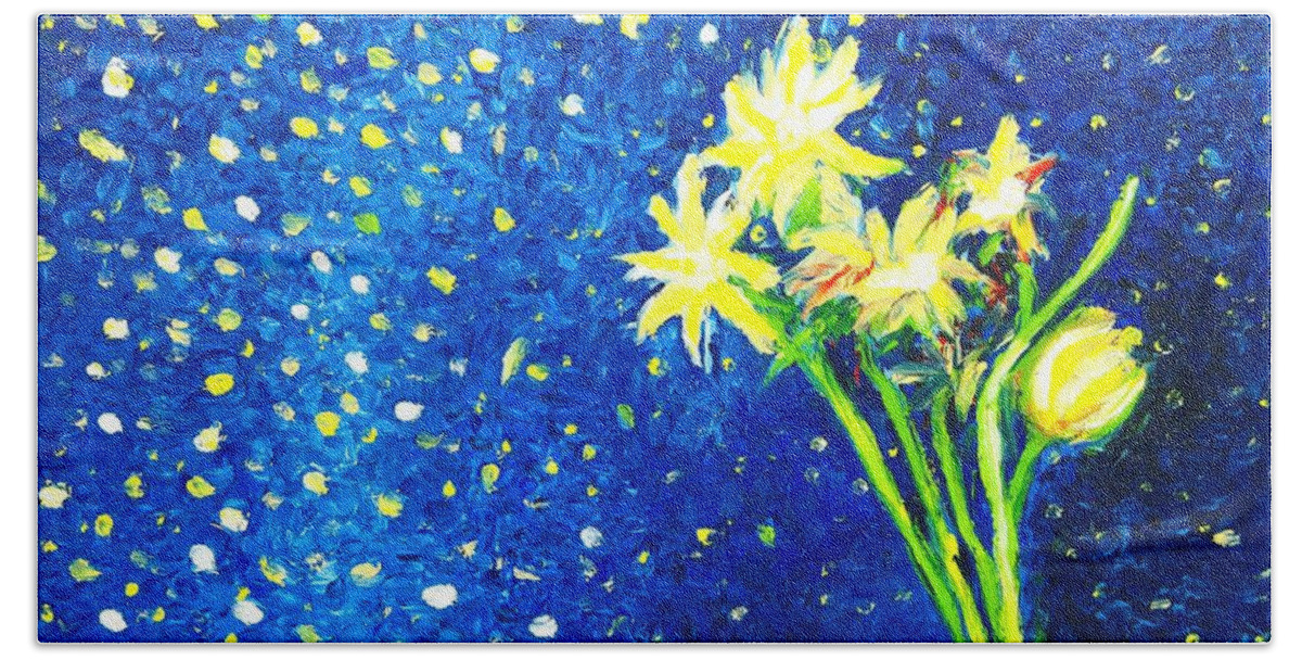Flowers Bath Towel featuring the painting Bouquet of stars by Chiara Magni