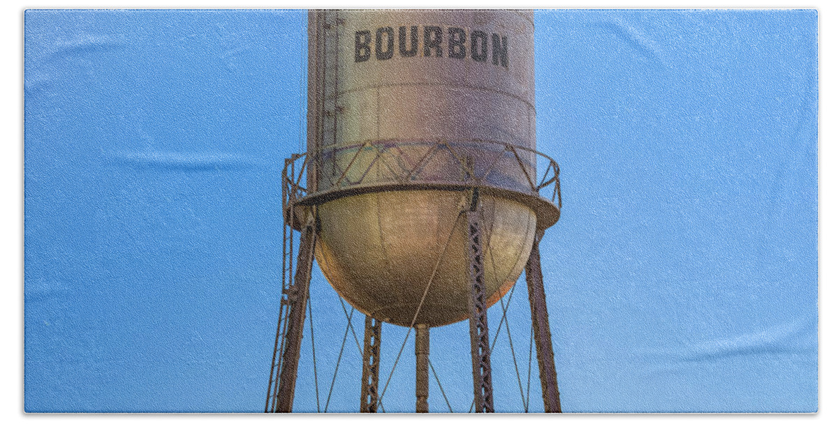 America Hand Towel featuring the photograph Bourbon Whiskey Water Tower at Dusk - Square Decor by Gregory Ballos