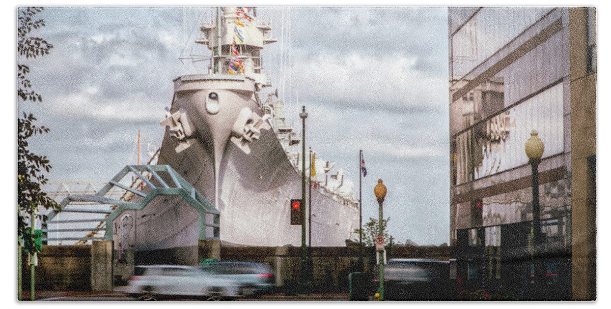 Battleship Hand Towel featuring the photograph Boush Street by Bill Chizek