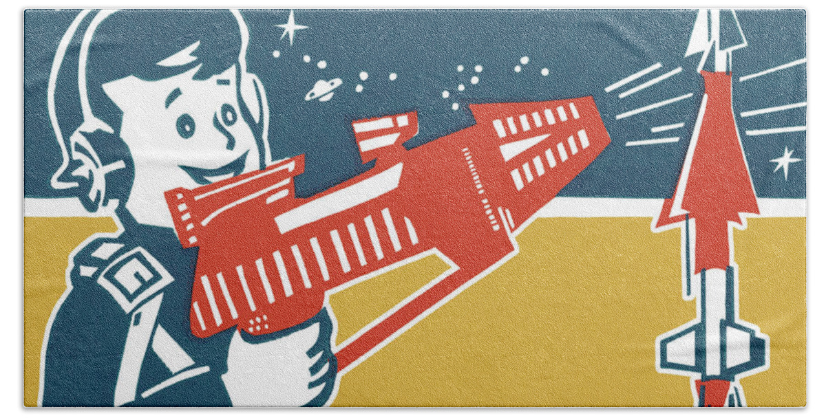 Astronaut Hand Towel featuring the drawing Boy Playing with a Space Gun by CSA Images