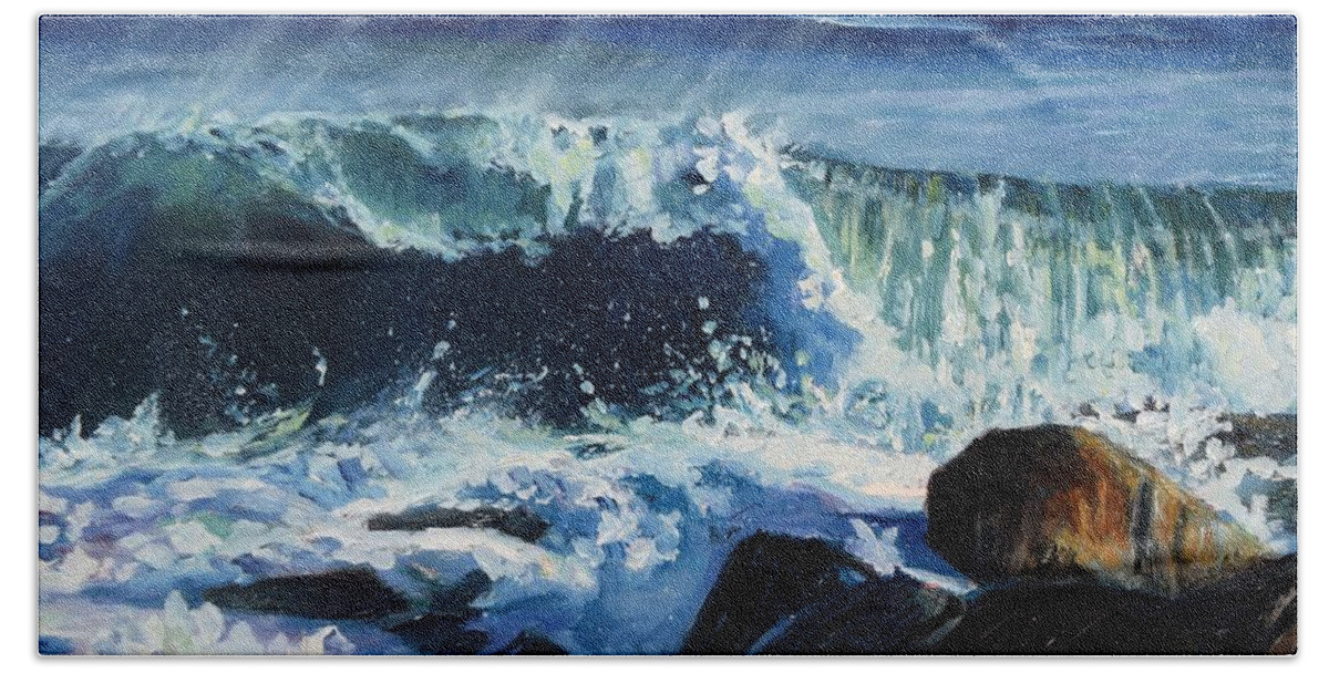 Ocean Hand Towel featuring the painting Breakers by Eileen Patten Oliver