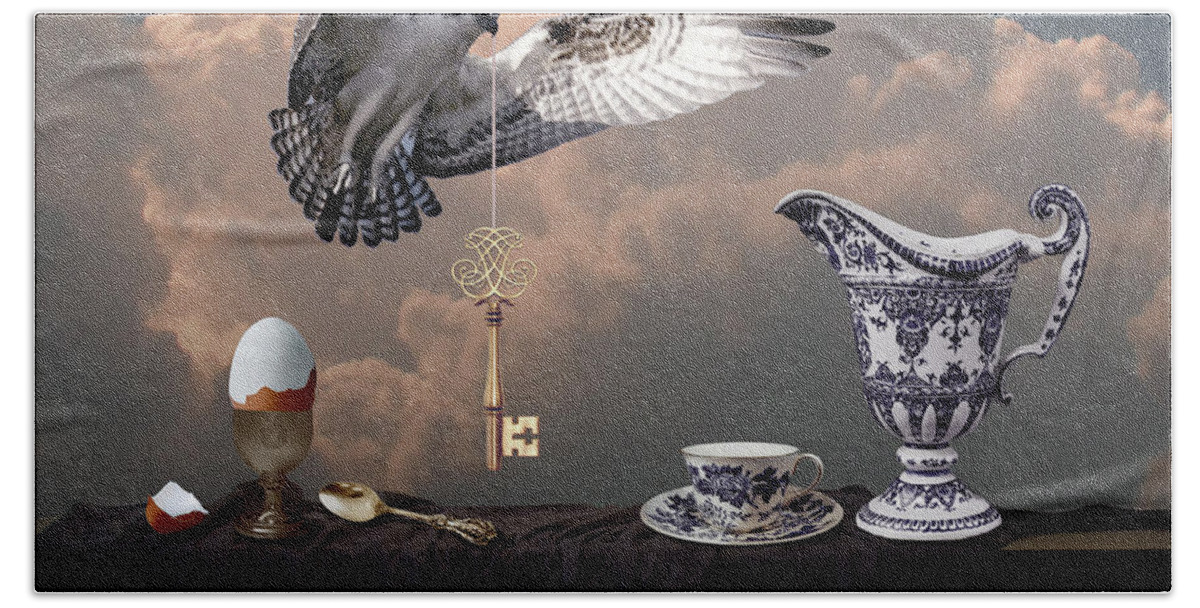 Falcon Hand Towel featuring the digital art Breakfast with falcon by Alexa Szlavics