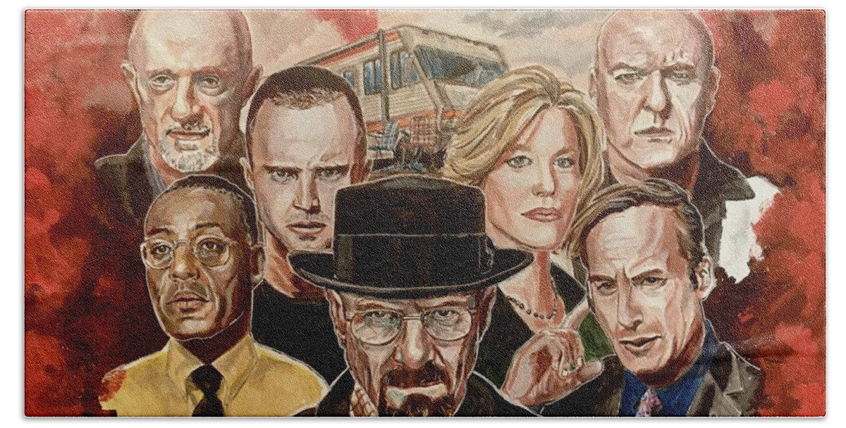 Breaking Bad Bath Towel featuring the painting Breaking Bad Family Portrait by Joel Tesch