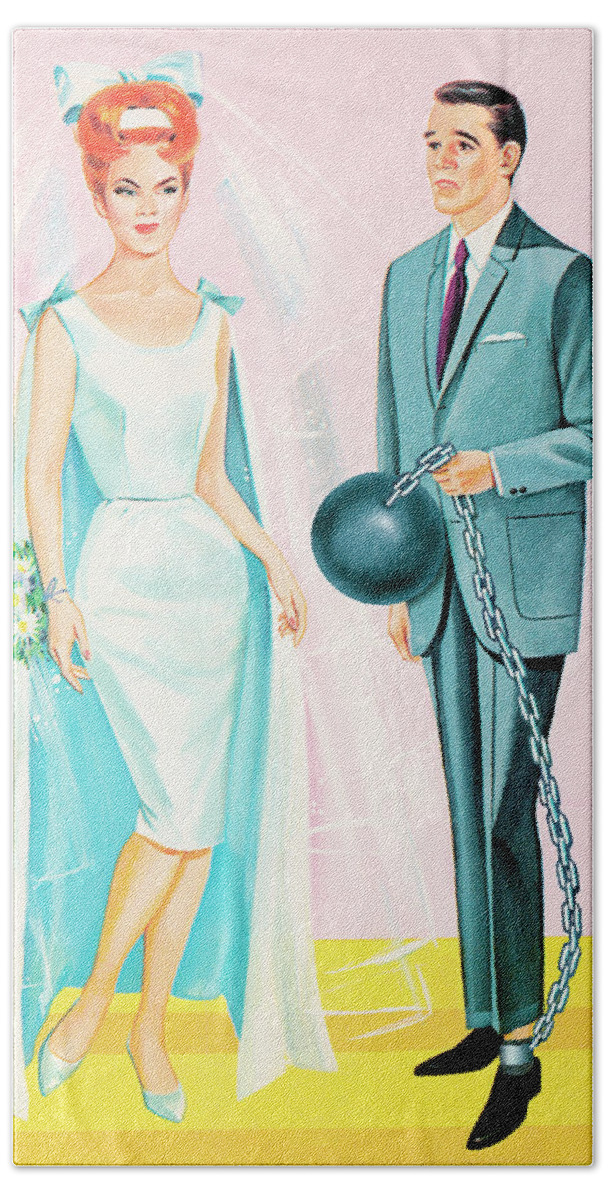 Adult Hand Towel featuring the drawing Bride and ball n chain by CSA Images
