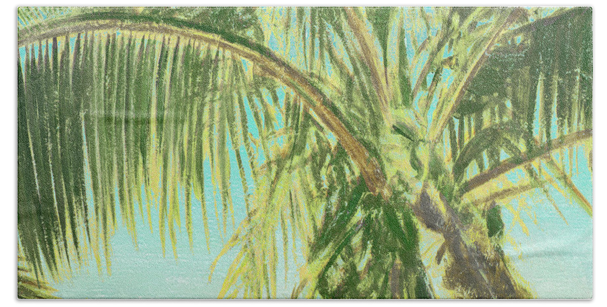 Bright Bath Sheet featuring the painting Bright Coconut Palm II by Patricia Pinto