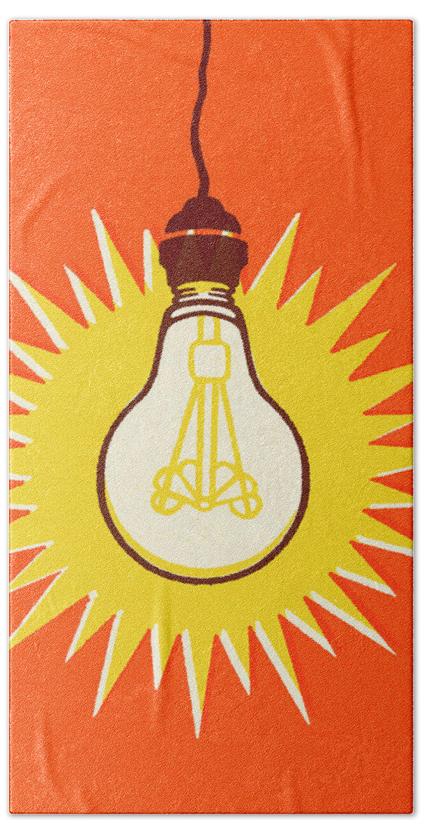 Bright Hand Towel featuring the drawing Bright Lightbulb by CSA Images